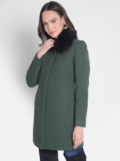 Green Overcoat With faux fur detail-Women Overcoats-Crimsoune Club