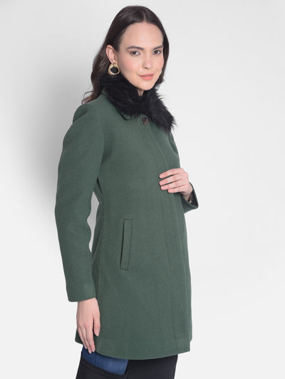 Green Overcoat With faux fur detail-Women Overcoats-Crimsoune Club