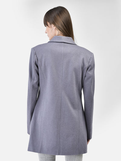 Grey Notched Lapel Collar Overcoat-Women Coats-Crimsoune Club