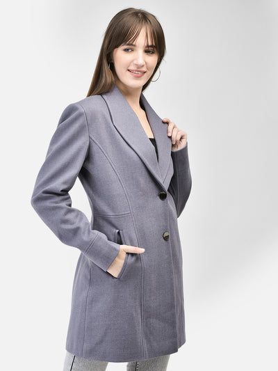 Grey Notched Lapel Collar Overcoat-Women Coats-Crimsoune Club