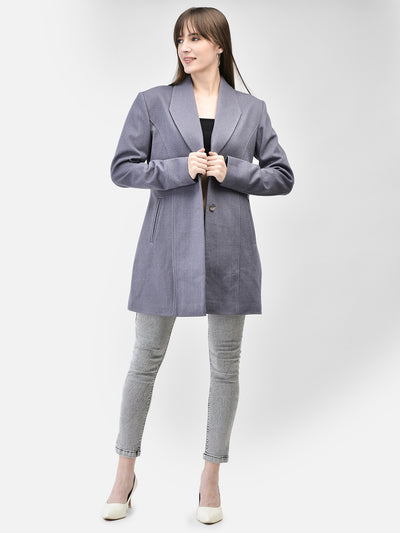 Grey Notched Lapel Collar Overcoat-Women Coats-Crimsoune Club