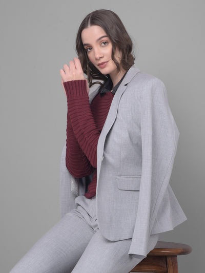 Grey Single Breasted Blazer-Women Blazers-Crimsoune Club