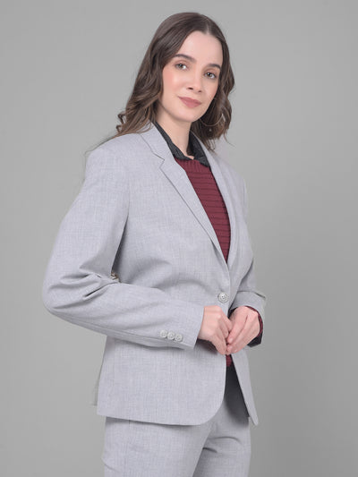 Grey Single Breasted Blazer-Women Blazers-Crimsoune Club