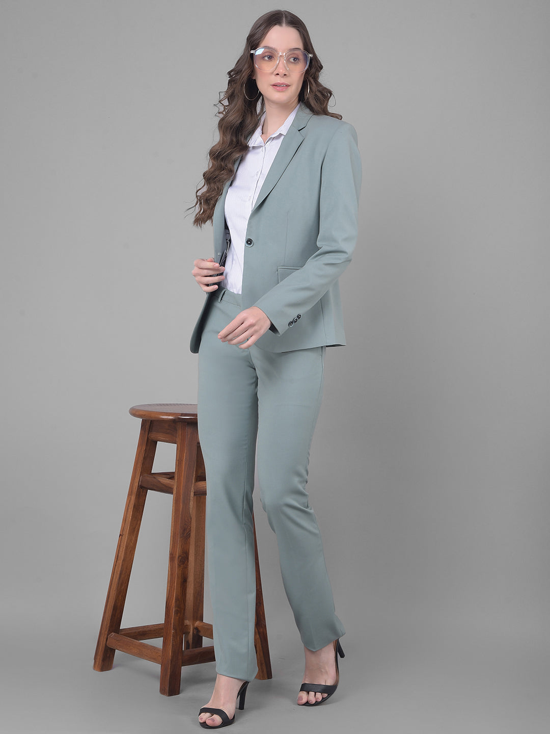 Green Single Breasted Blazer-Women Blazers-Crimsoune Club