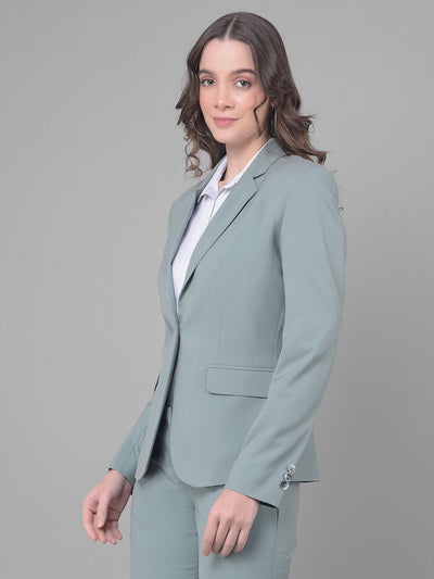 Green Single Breasted Blazer-Women Blazers-Crimsoune Club