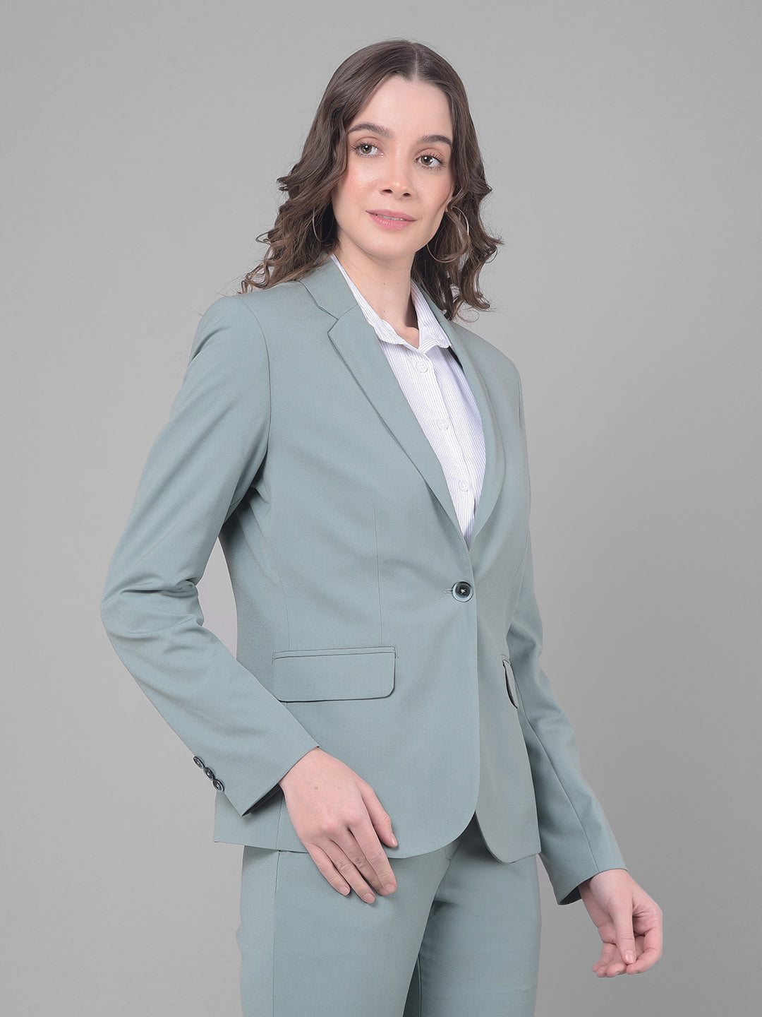 Green Single Breasted Blazer-Women Blazers-Crimsoune Club