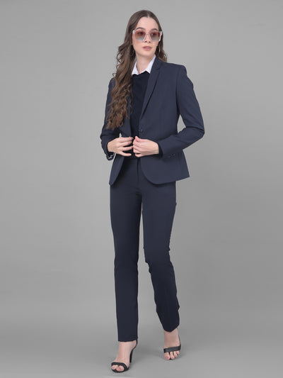 Navy Blue Single Breasted Blazer-Women Blazers-Crimsoune Club