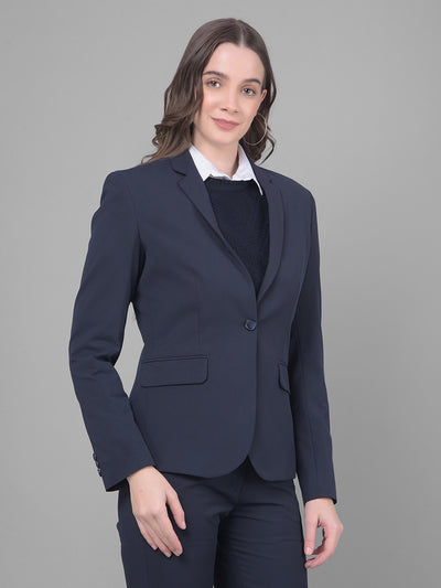 Navy Blue Single Breasted Blazer-Women Blazers-Crimsoune Club