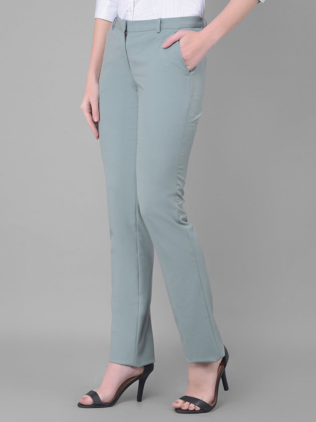 Green Chinos Trousers-Women Trousers-Crimsoune Club