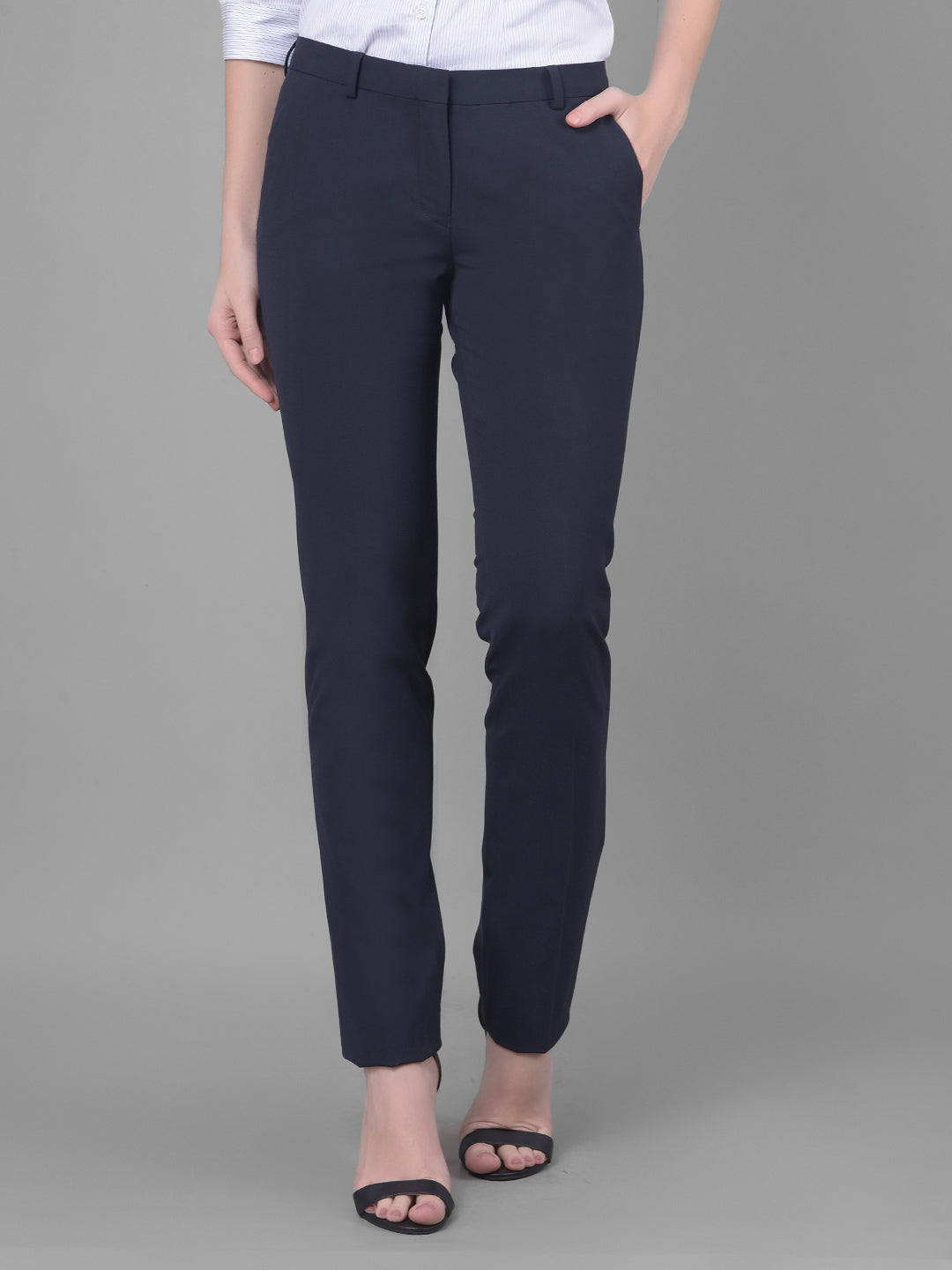 Navy Blue Chinos Trousers-Women Trousers-Crimsoune Club