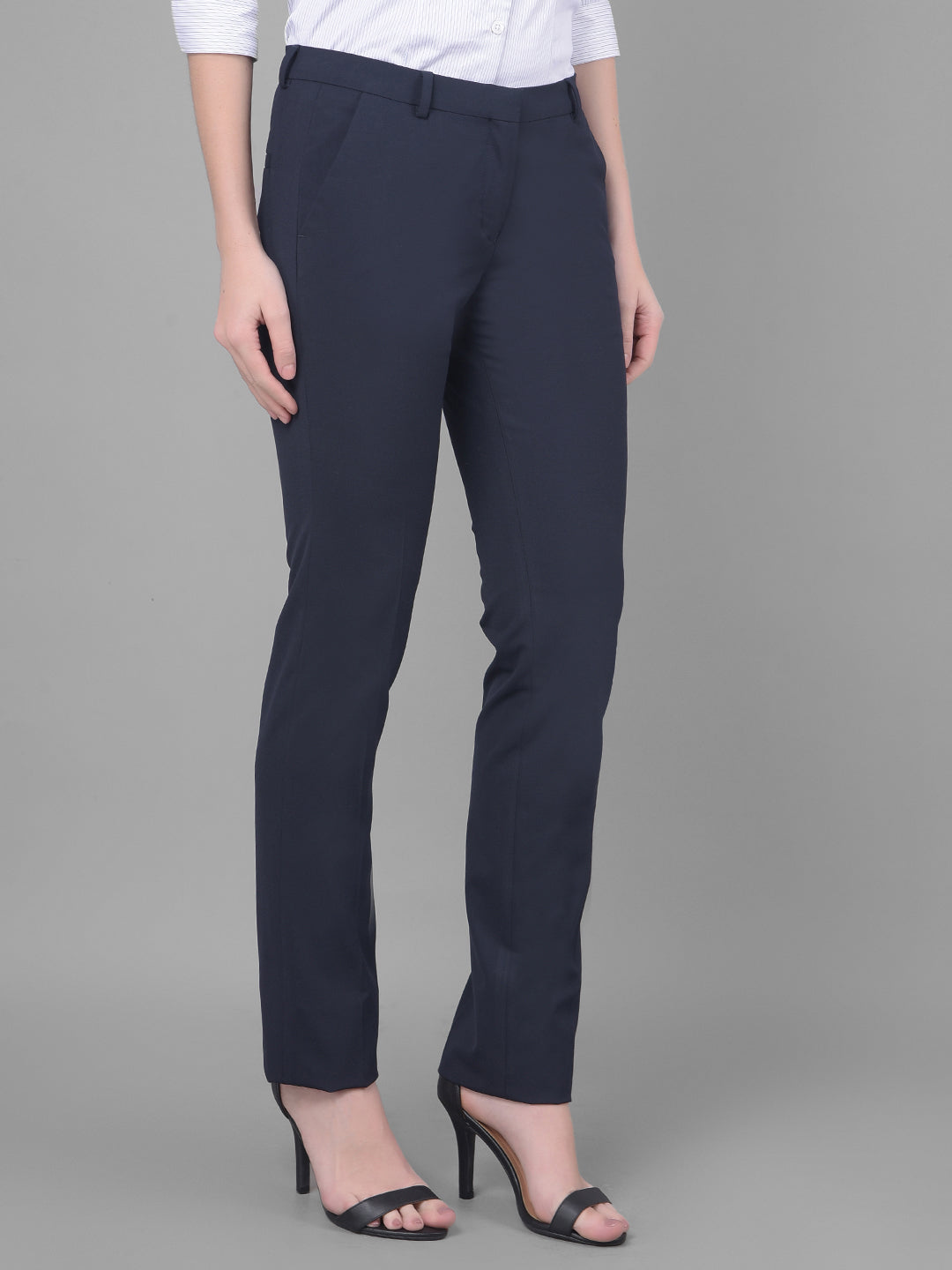 Navy Blue Chinos Trousers-Women Trousers-Crimsoune Club