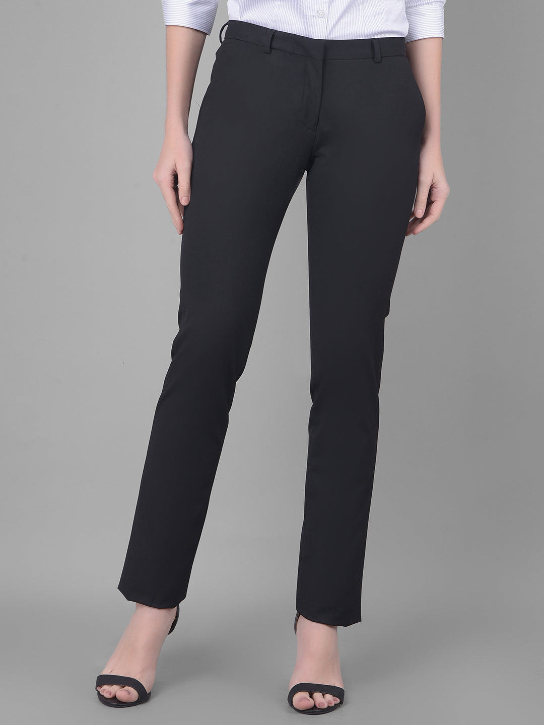 Black Chinos Trousers-Women Trousers-Crimsoune Club