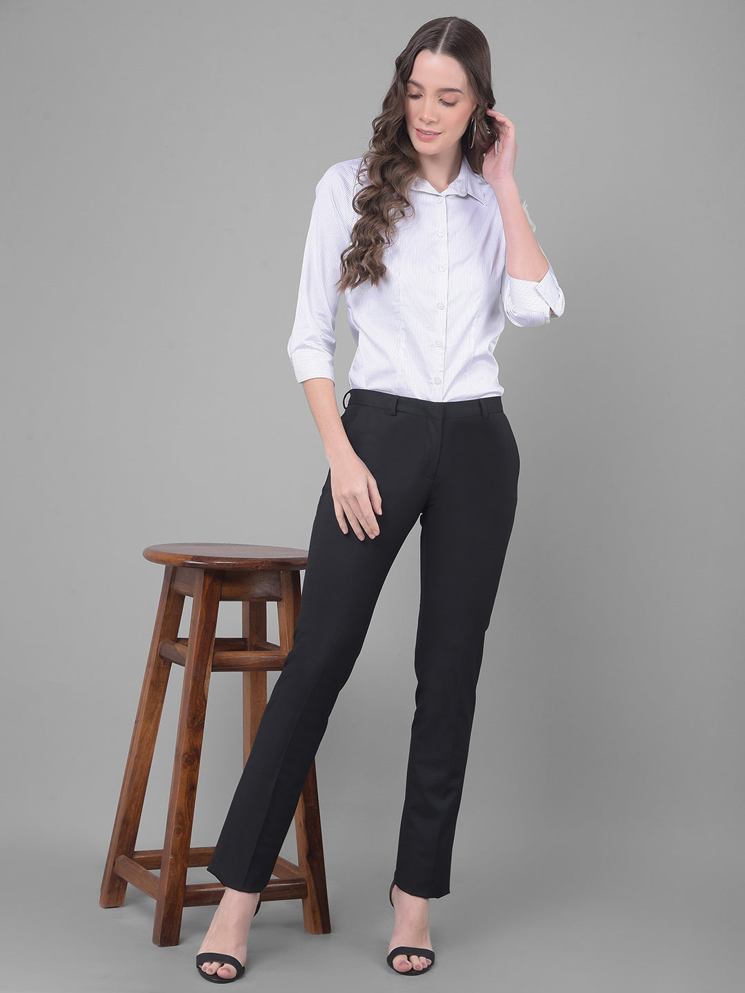 Black Chinos Trousers-Women Trousers-Crimsoune Club