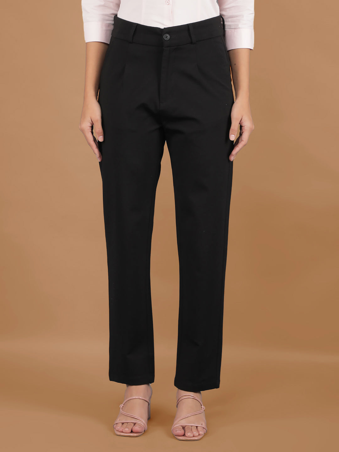 Black Chinos Trousers-Women Trousers-Crimsoune Club