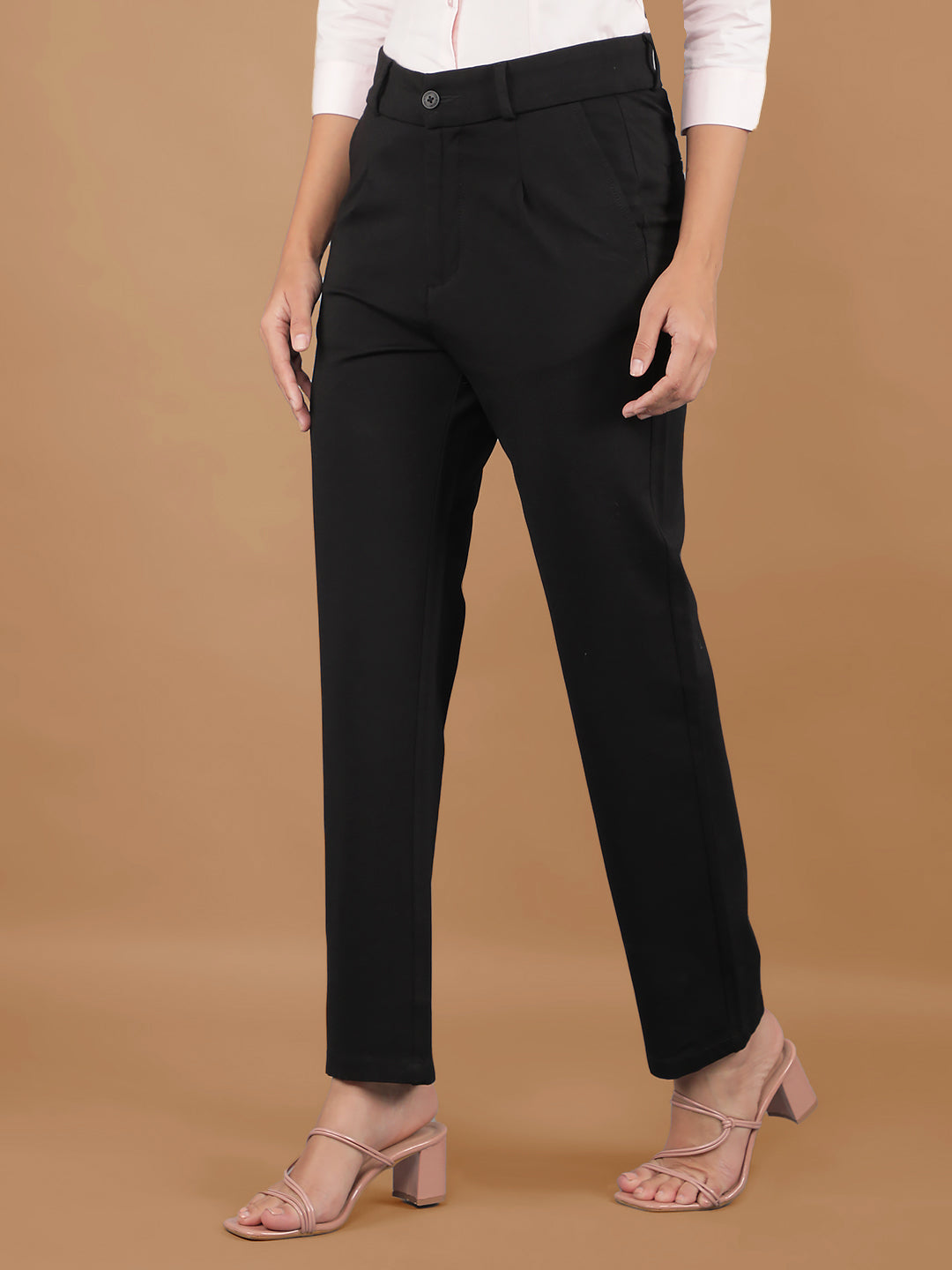 Black Chinos Trousers-Women Trousers-Crimsoune Club