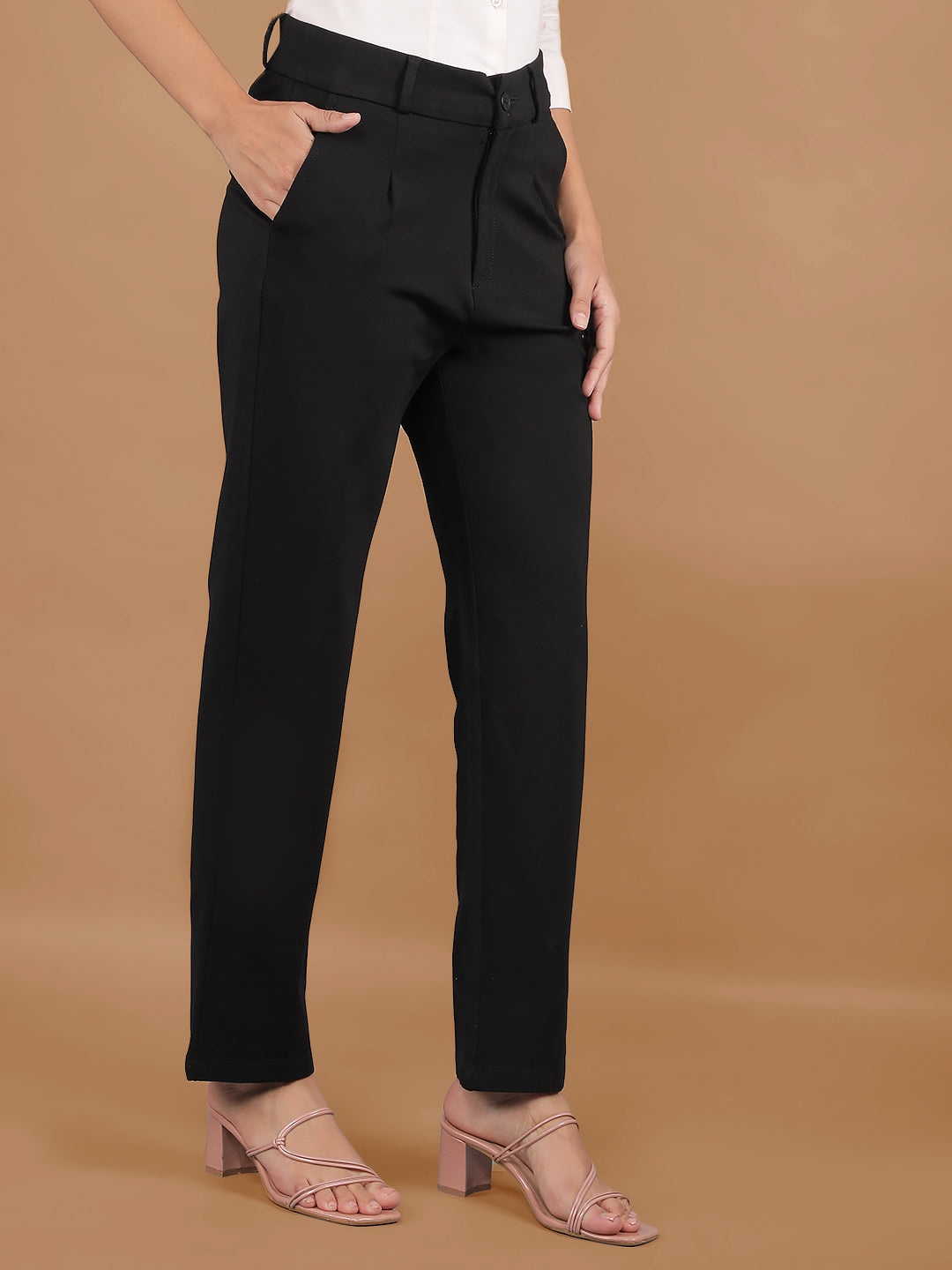 Black Chinos Trousers-Women Trousers-Crimsoune Club
