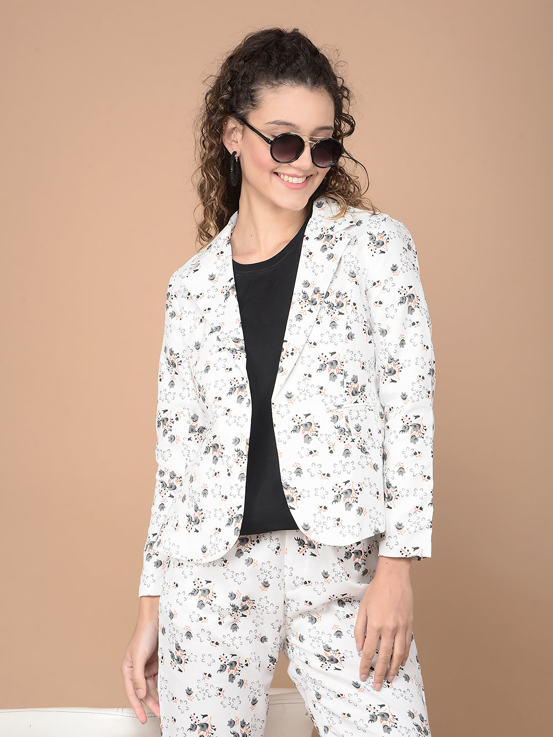 Grey Floral Print Co-Ord Sets-Women Co-Ord Sets-Crimsoune Club