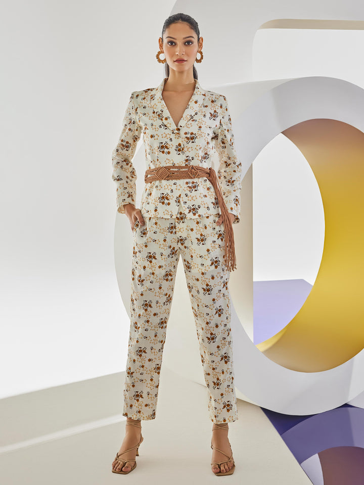 Brown Floral Print Co-Ord Set-Women Co-Ord Set-Crimsoune Club