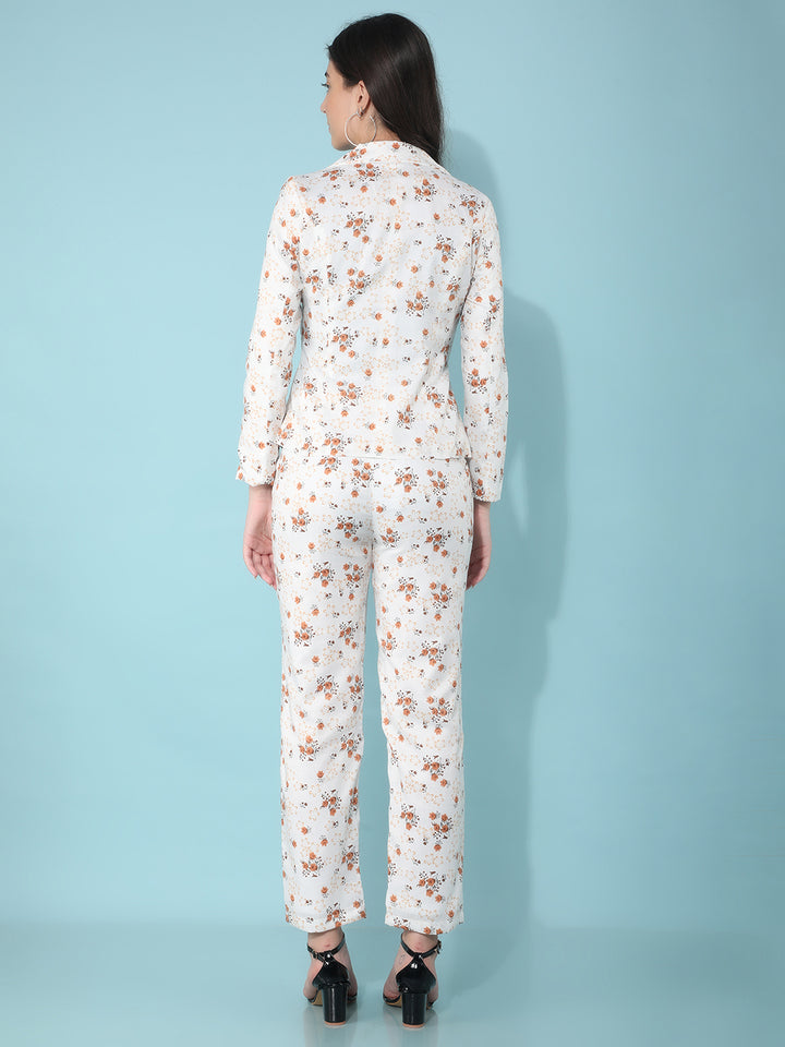 Brown Floral Print Co-Ord Set-Women Co-Ord Set-Crimsoune Club