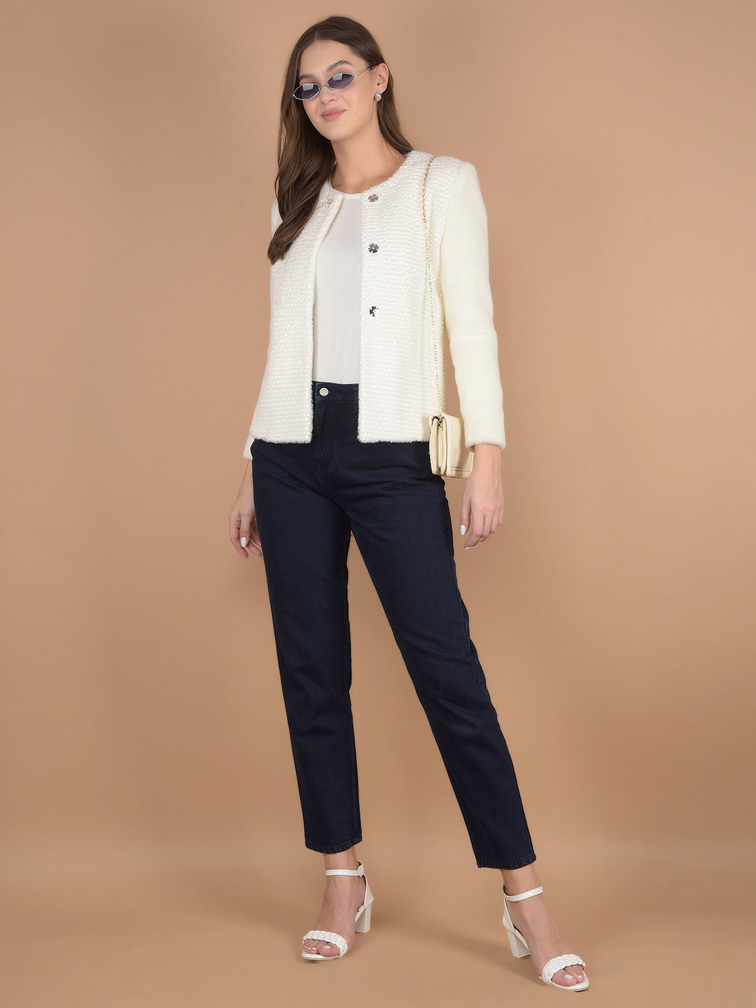 White Embellished Coat-Women Coats-Crimsoune Club
