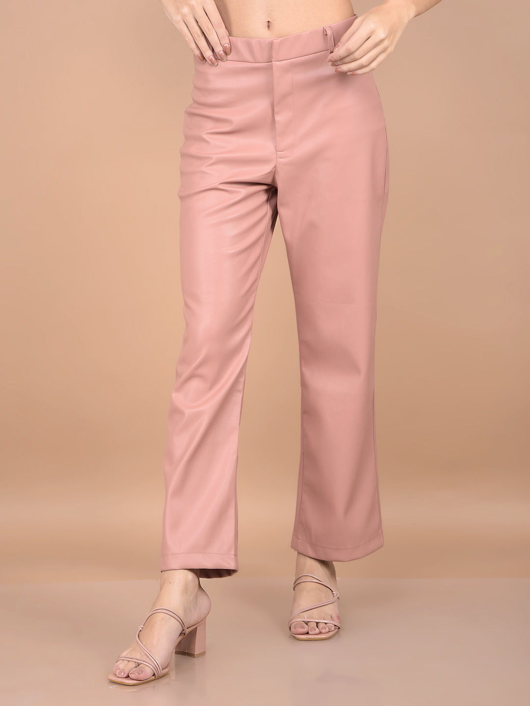 Pink Leather Trousers-Women Trousers-Crimsoune Club