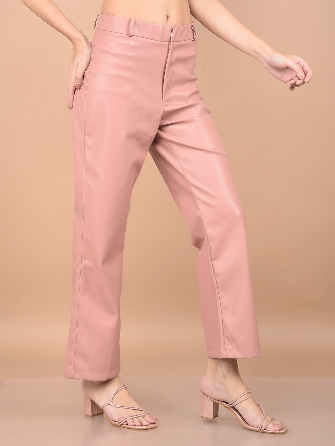 Pink Leather Trousers-Women Trousers-Crimsoune Club