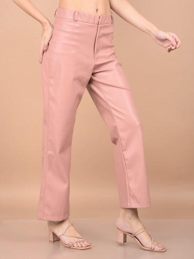 Pink Leather Trousers-Women Trousers-Crimsoune Club
