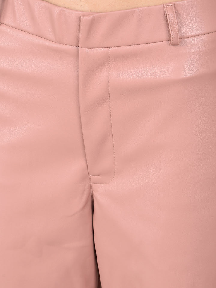 Pink Leather Trousers-Women Trousers-Crimsoune Club