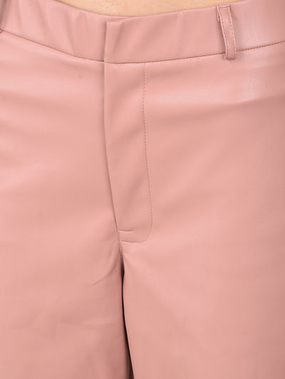 Pink Leather Trousers-Women Trousers-Crimsoune Club