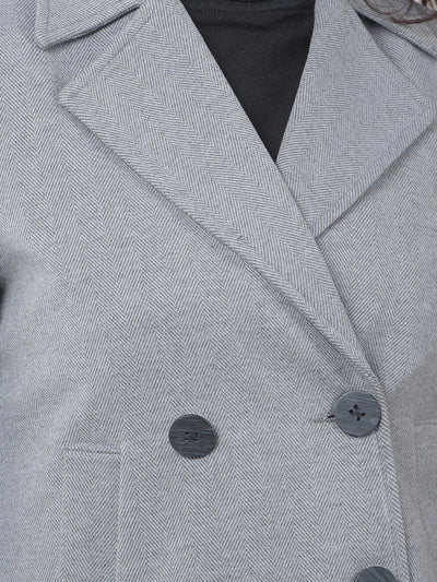 Grey Notched Lapel Double-Breasted Coat-Women Coats-Crimsoune Club