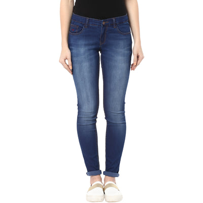 Navy Blue Solid Mildy Fade Jeans-Women Jeans-Crimsoune Club