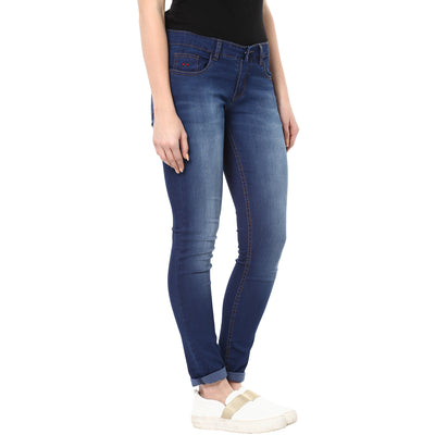 Navy Blue Solid Mildy Fade Jeans-Women Jeans-Crimsoune Club