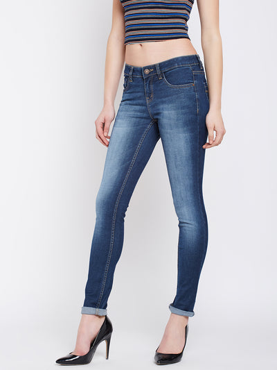 Blue Solid Mildy Fade Jeans-Women Jeans-Crimsoune Club