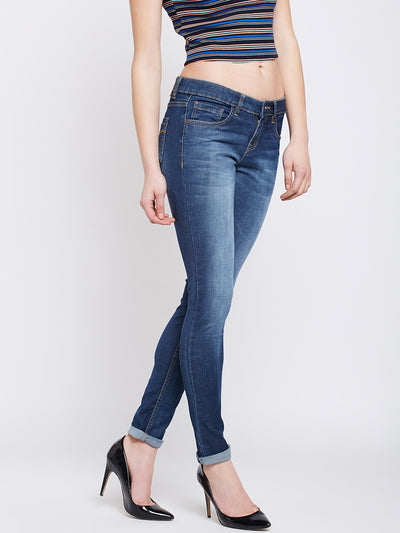 Blue Solid Mildy Fade Jeans-Women Jeans-Crimsoune Club