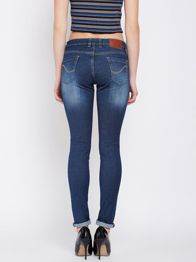 Blue Solid Mildy Fade Jeans-Women Jeans-Crimsoune Club