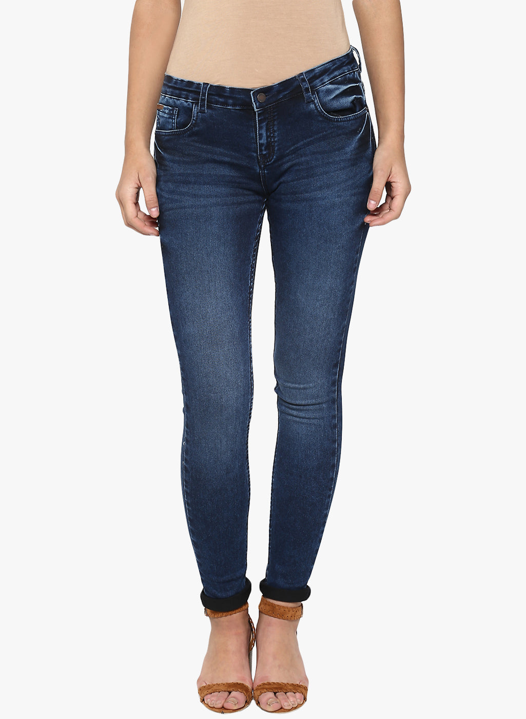 Navy Blue Solid Light Fade Jeans-Women Jeans-Crimsoune Club