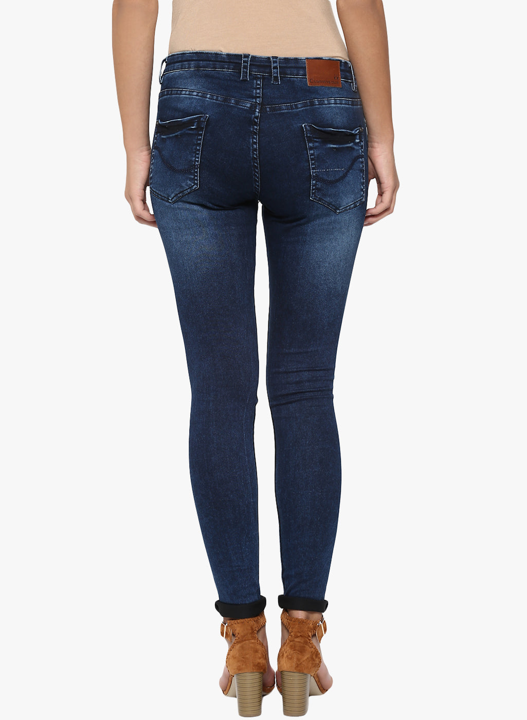 Navy Blue Solid Light Fade Jeans-Women Jeans-Crimsoune Club