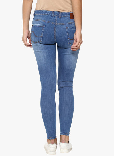 Blue Solid Light Fade Distressed Jeans-Women Jeans-Crimsoune Club