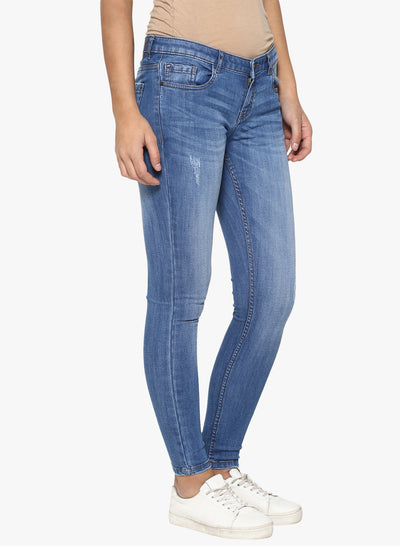 Blue Solid Light Fade Distressed Jeans-Women Jeans-Crimsoune Club