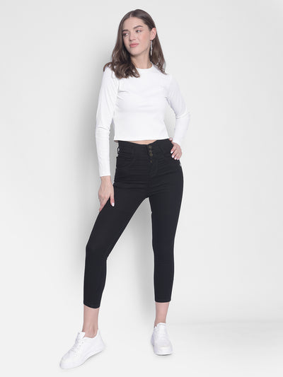 Black High-Rise Crop Jeans-Women Jeans-Crimsoune Club