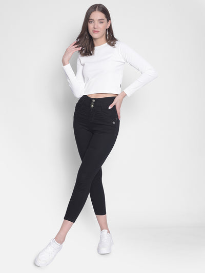 Black High-Rise Crop Jeans-Women Jeans-Crimsoune Club