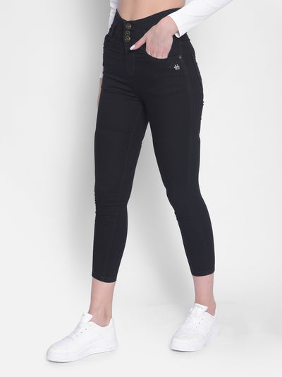 Black High-Rise Crop Jeans-Women Jeans-Crimsoune Club