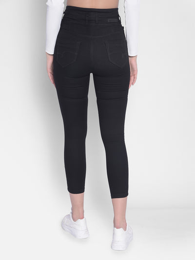 Black High-Rise Crop Jeans-Women Jeans-Crimsoune Club