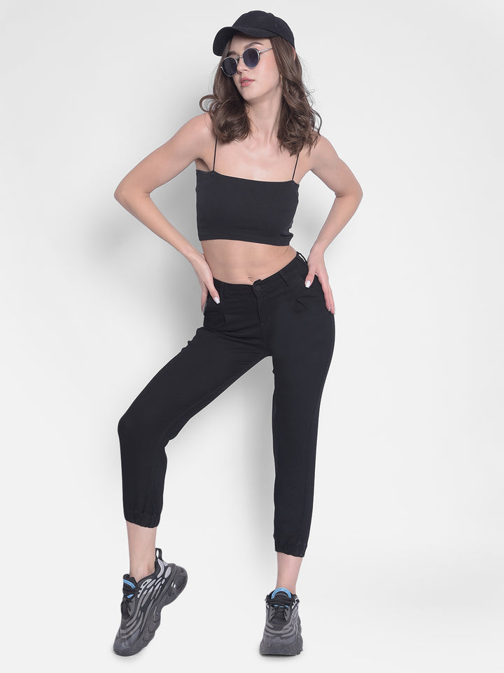 Black Pleated Joggers-Women Joggers-Crimsoune Club