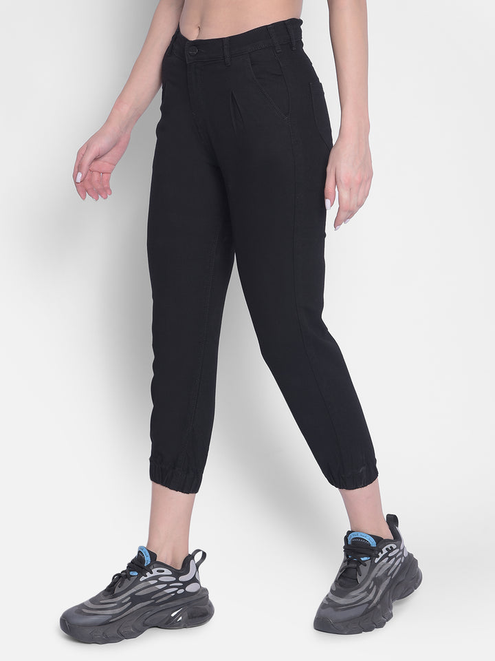 Black Pleated Joggers-Women Joggers-Crimsoune Club