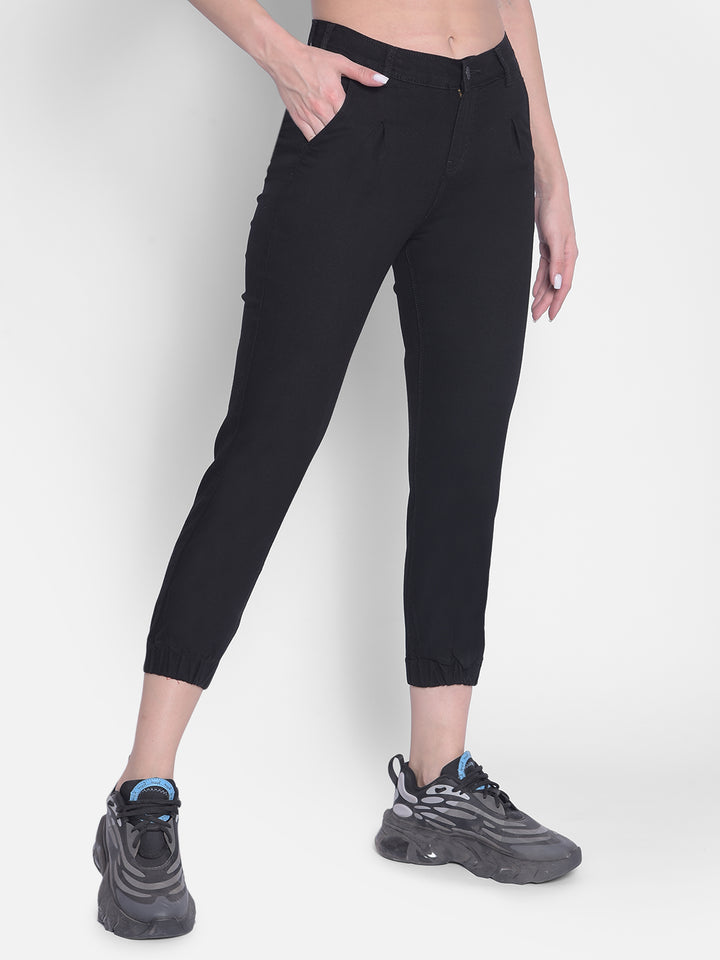 Black Pleated Joggers-Women Joggers-Crimsoune Club