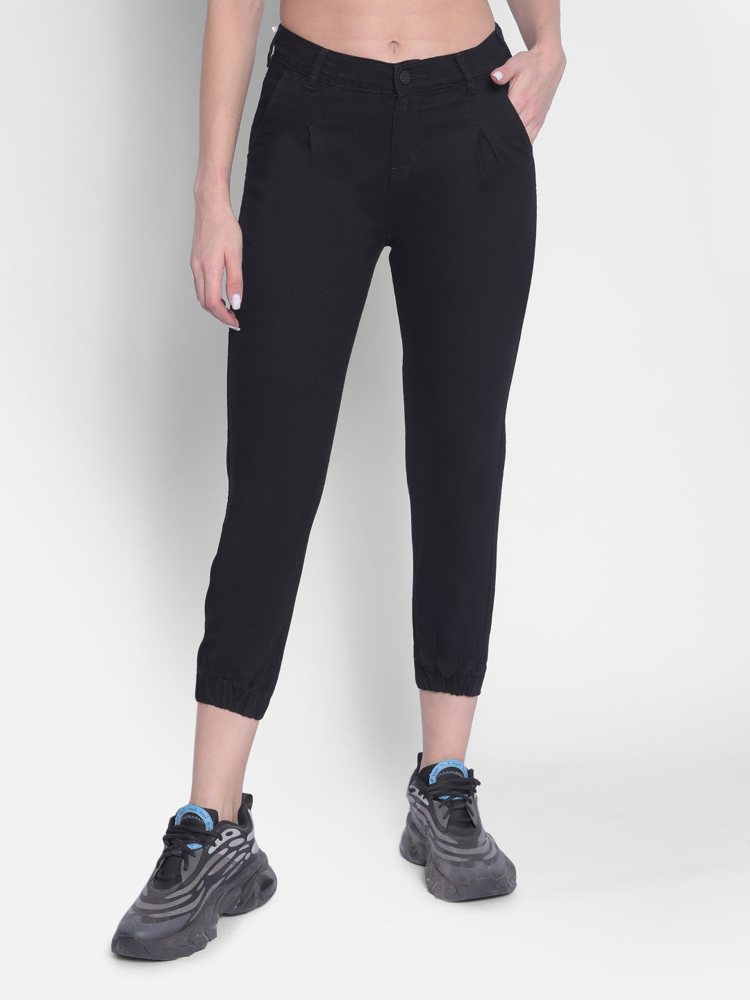 Black Pleated Joggers-Women Joggers-Crimsoune Club
