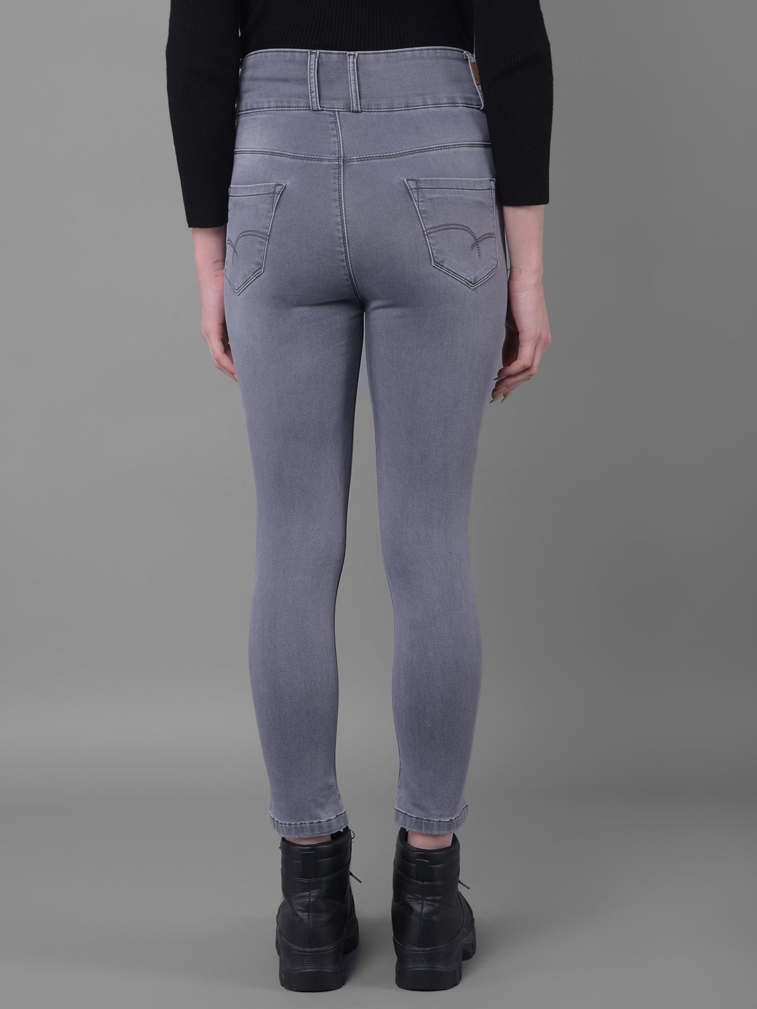Grey Skinny Fit Jeans-Women Jeans-Crimsoune Club