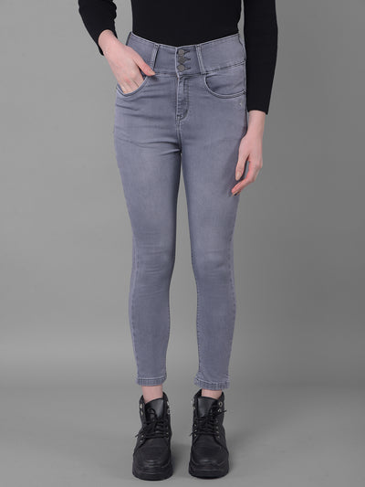 Grey Skinny Fit Jeans-Women Jeans-Crimsoune Club