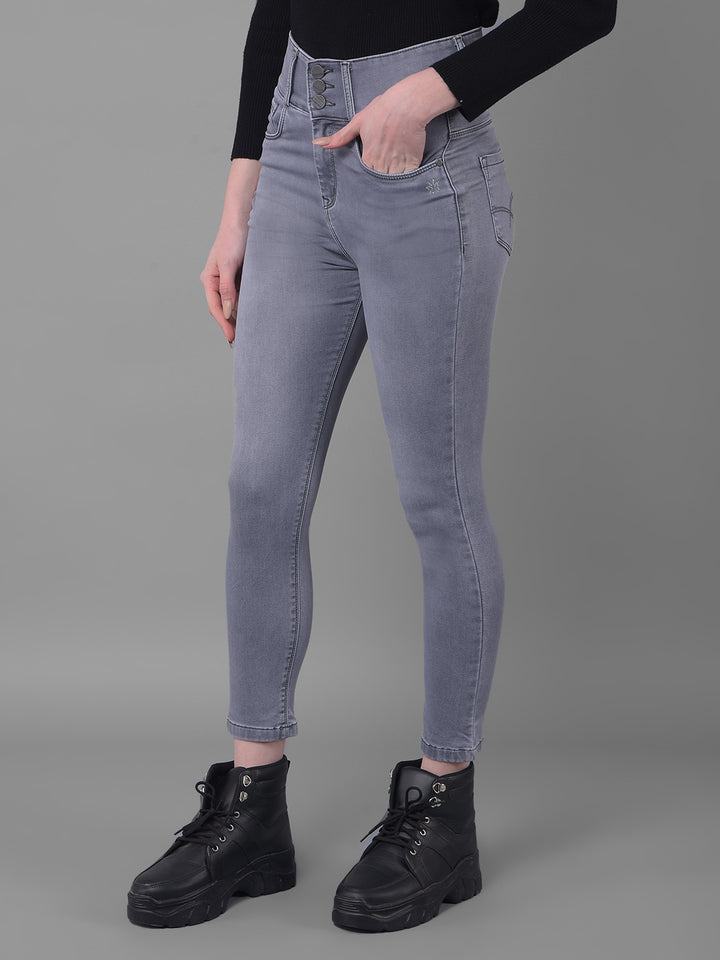 Grey Skinny Fit Jeans-Women Jeans-Crimsoune Club